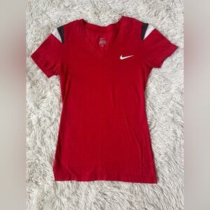 Nike Women's Red V-Neck Top with Black /White Accents in the Sleeve